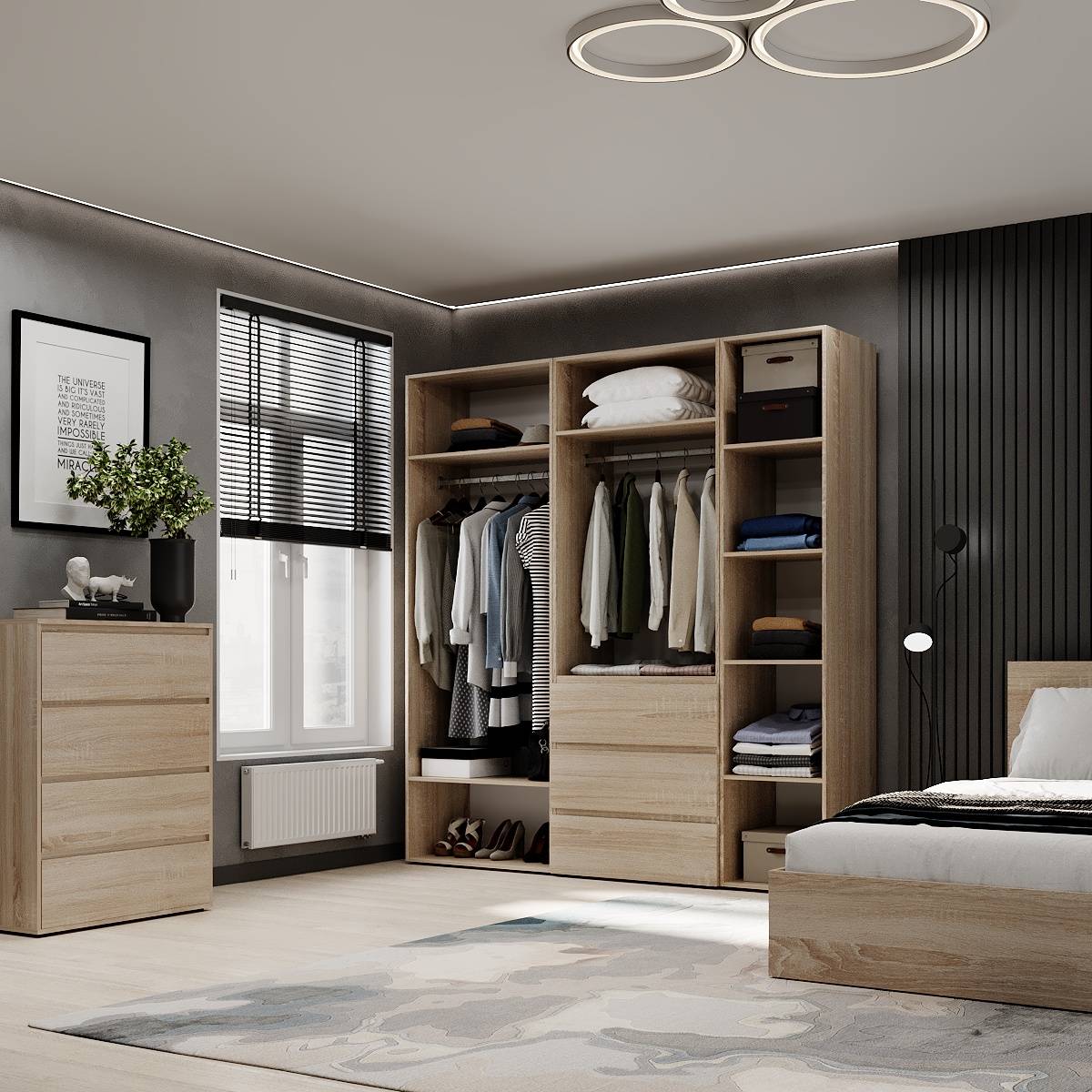 Купить шкаф распашной комбинированный №4 Light 200x220x50 см – Дуб Сонома по 16950 грн Шкаф распашной комбинированный №4 Light 200x220x50 см – Дуб Сонома