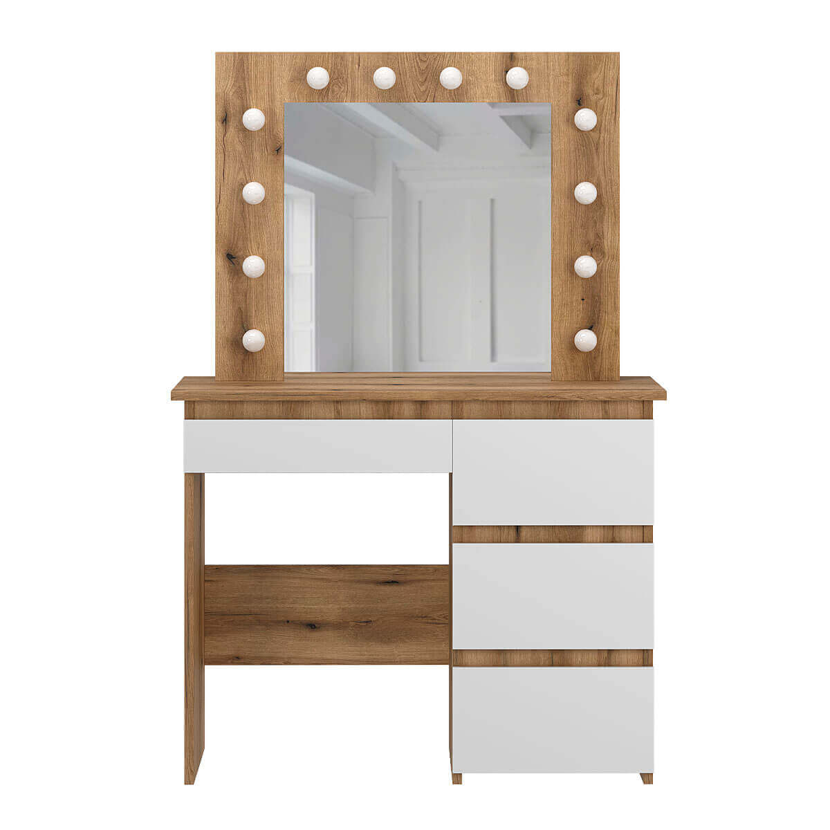 Столик для макияжа с зеркалом и подсветкой Beauty 94x140/75x43 см - Дуб Евок / Білий діамант - купить онлайн