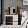 Столик для макияжа с зеркалом и подсветкой Beauty 94x140/75x43 см - Дуб Евок / Білий діамант - купить онлайн