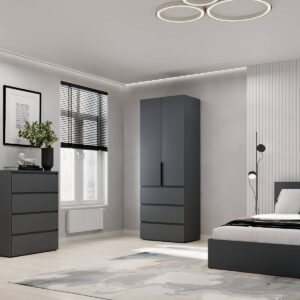 Шкаф в спальню двухдверный с ящиками Light 80x220x50 см – Графит