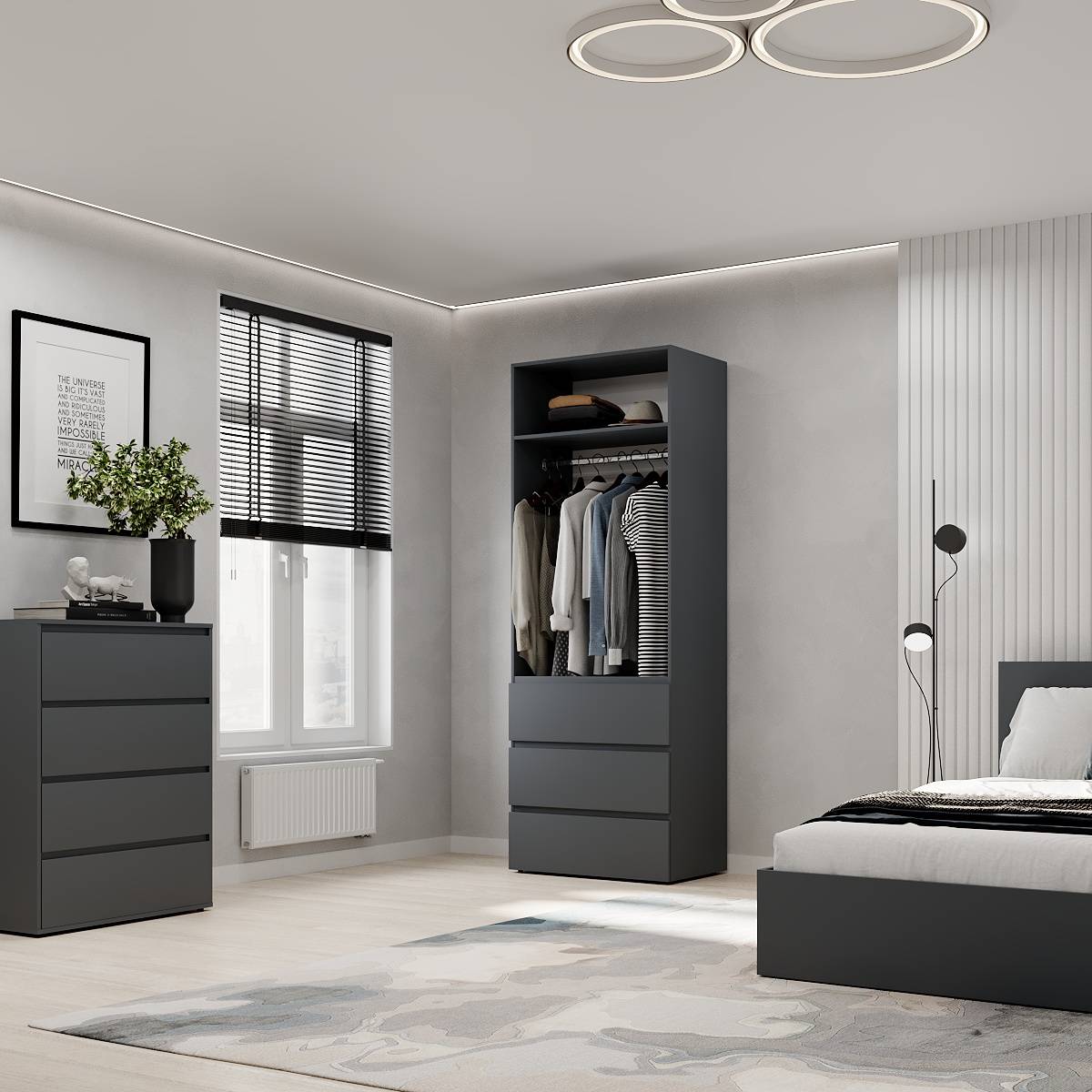 Купить шкаф в спальню двухдверный с ящиками Light 80x220x50 см – Графит по 7206 грн Шкаф в спальню двухдверный с ящиками Light 80x220x50 см – Графит