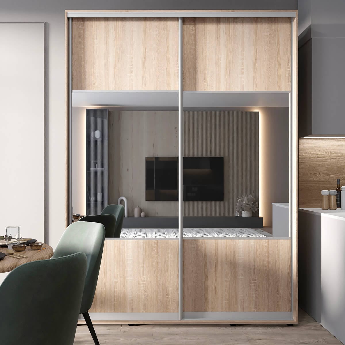 Двухдверный шкаф купе для гостиной с зеркалами 180×240×60 см