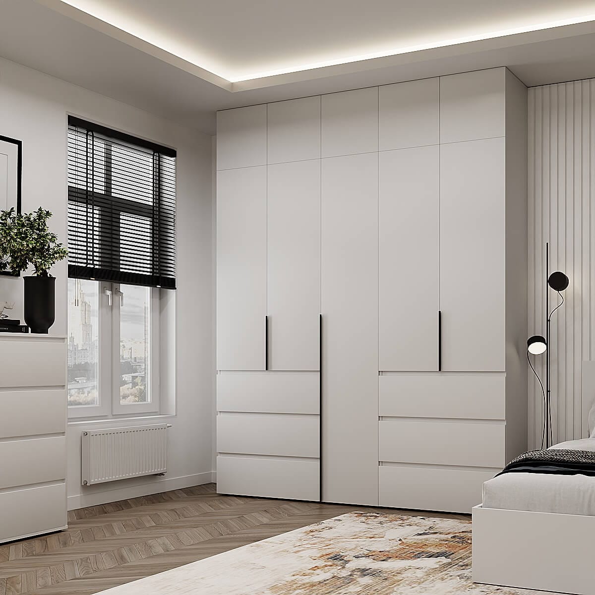 Купить шкаф под потолок на пять дверей с антресолью Light №3 200х260x50 см – Белый бриллиант по 26940 грн Шкаф под потолок на пять дверей с антресолью Light №3 200х260x50 см – Белый бриллиант