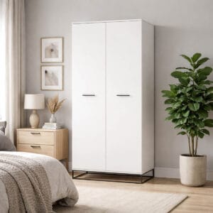 Шкаф распашной двухдверный в стиле лофт Ascet 90x200x59 см - Белый бриллиант - купить онлайн Шкаф распашной двухдверный в стиле лофт Ascet 90x200x59 см - Белый бриллиант - купить онлайн