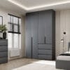Купить шкаф распашной четырехдверный с антресолями Light №5 160х250x50 см – Графит по 19032 грн Шкаф распашной четырехдверный с антресолями Light №5 160х250x50 см – Графит