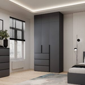 Купить трехдверный распашной шкаф с антресолью Light №2 120х260х50 см – Графит по 16596 грн Трехдверный распашной шкаф с антресолью Light №2 120х260х50 см – Графит