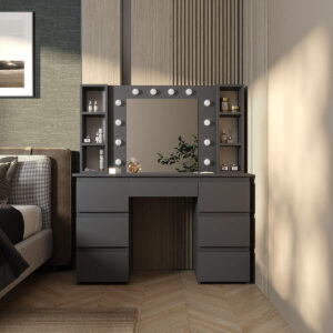 Туалетный столик с зеркалом и подсветкой Kler 120x140/75x43 см - Графіт - купить онлайн Туалетный столик с зеркалом и подсветкой Kler 120x140/75x43 см - Графіт - купить онлайн