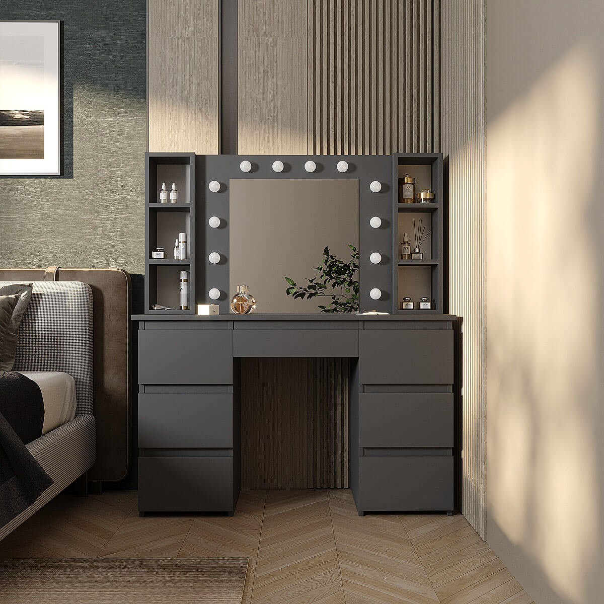 Туалетный столик с зеркалом и подсветкой Kler 120x140/75x43 см - Графіт - купить онлайн