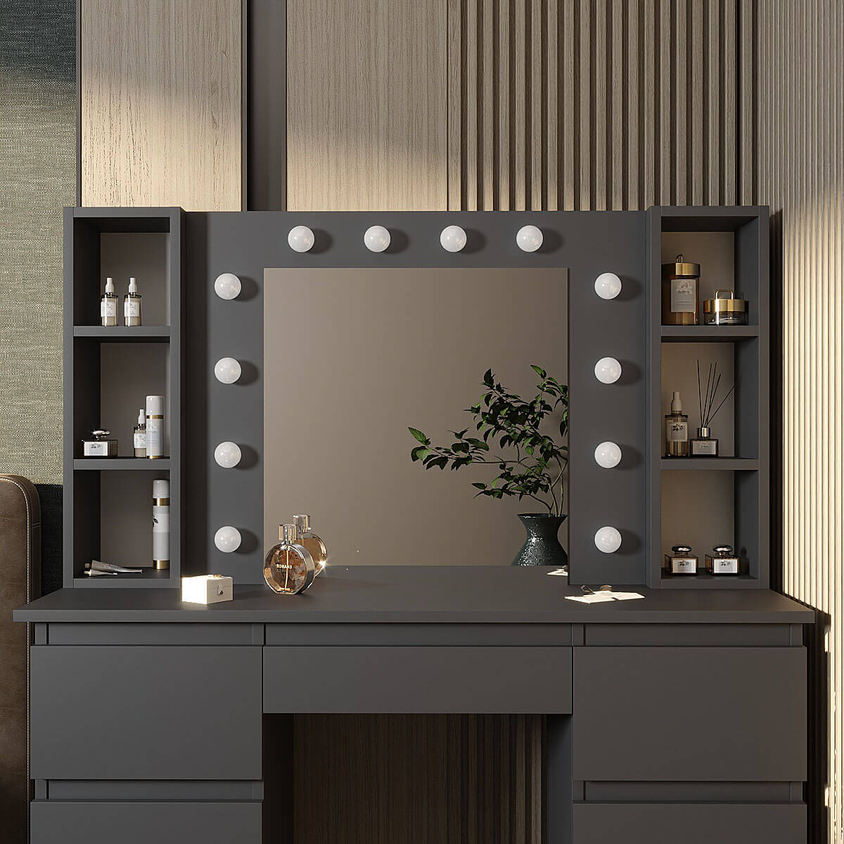 Туалетний стіл з дзеркалом і підсвіткою Kler 120x140/75x43 см - Графіт - купити онлайн