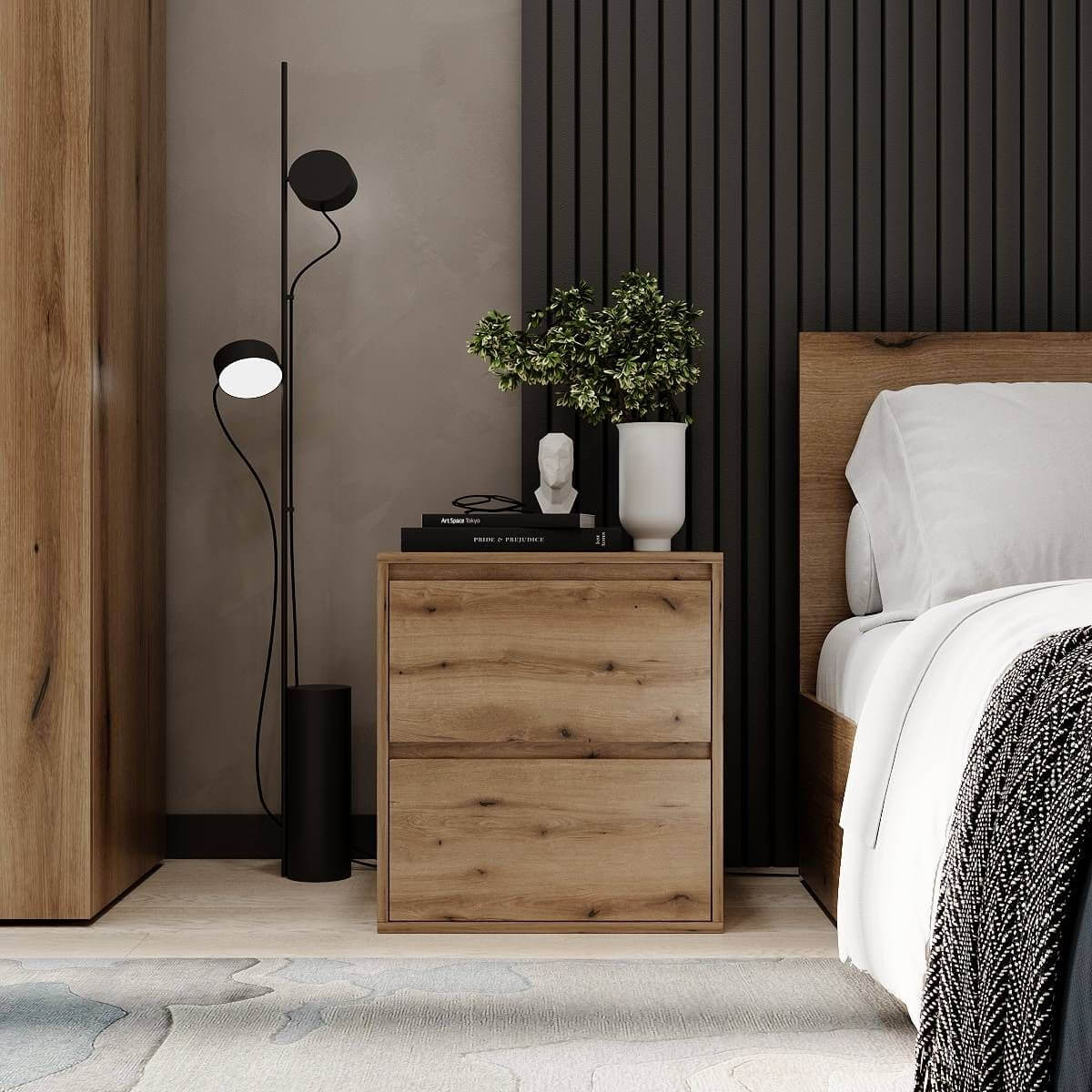 Комплект спальни Light: кровать 140х200 и 2 прикроватные тумбы - Дуб Эвок - купить онлайн