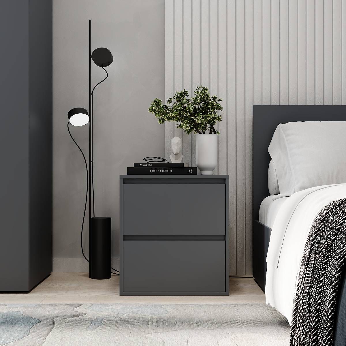 Комплект мебели для спальни Light: кровать 160х200 и 2 тумбы - Графит - купить онлайн