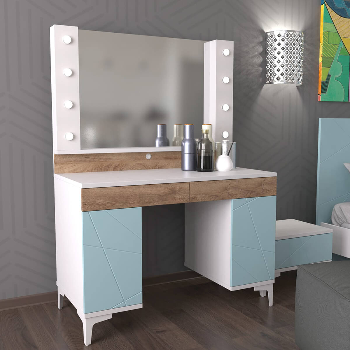 Настенное зеркало с подсветкой для макияжа Picassa 113x80 см - Белый бриллиант - купить онлайн